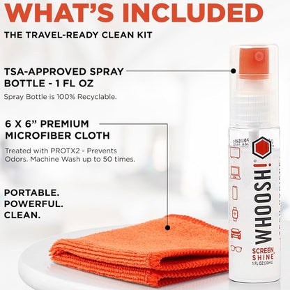 Kit de Limpeza de Ecrãs Whoosh Kit Go WSH002/ Spray 30ml + Pano Microfibra