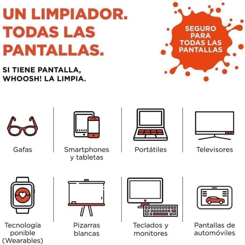 Kit de Limpeza de Ecrãs Whoosh Kit GO XL WSH003/ Spray 100ml + Pano de Microfibra