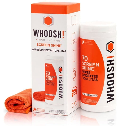 Kit Toalhitas Whoosh WSH006 para Limpeza de Ecrãs/ Pack de 70 unidades + Pano Microfibra