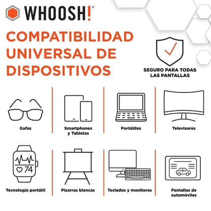 Kit Toalhitas Whoosh WSH006 para Limpeza de Ecrãs/ Pack de 70 unidades + Pano Microfibra