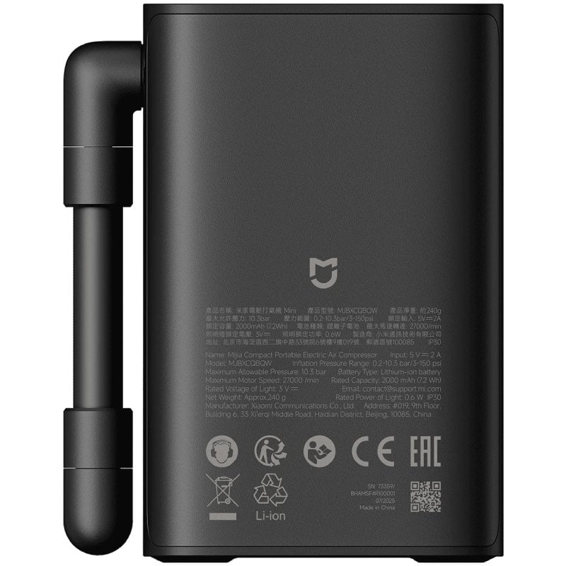 Mini Compressor Xiaomi Mijia Compact Portátil Elétrico/ 2000 mAh/ 150 psi