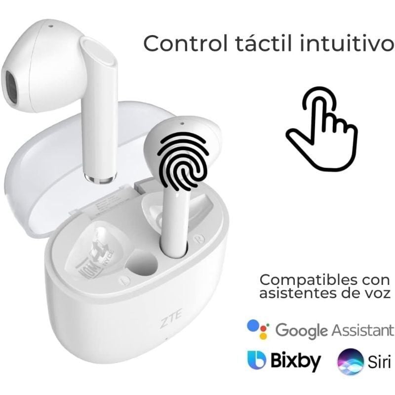 Auscultadores Bluetooth ZTE Buds 2 com estojo de carregamento/ Autonomia 5h/ Brancos